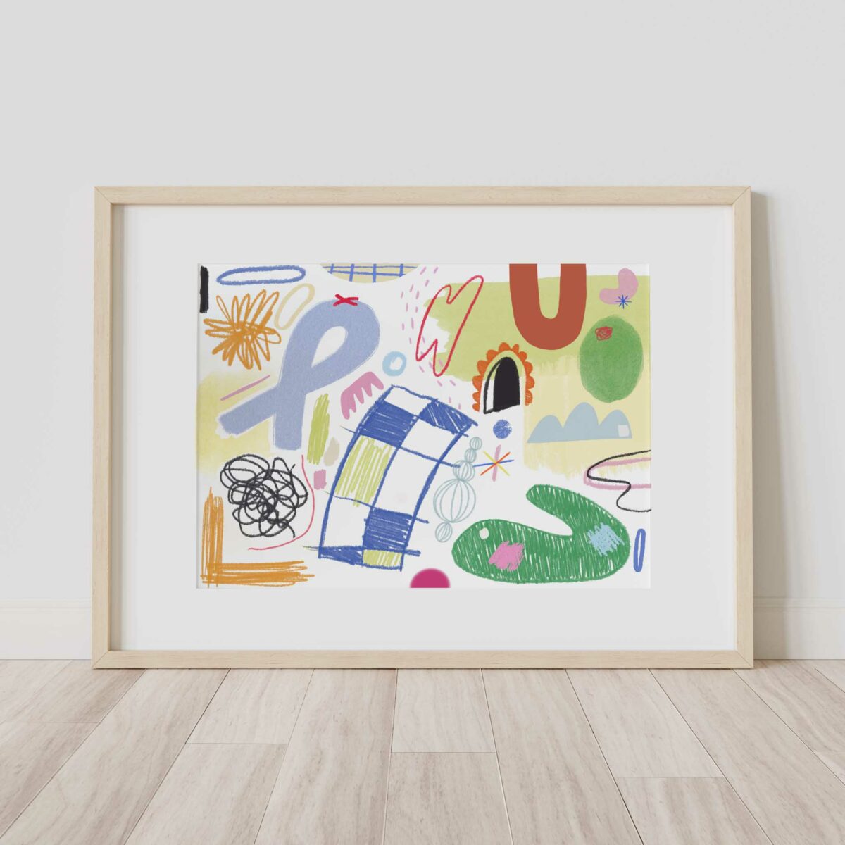 Wood frame leaning on wall Mockup Ana Maria Lozano